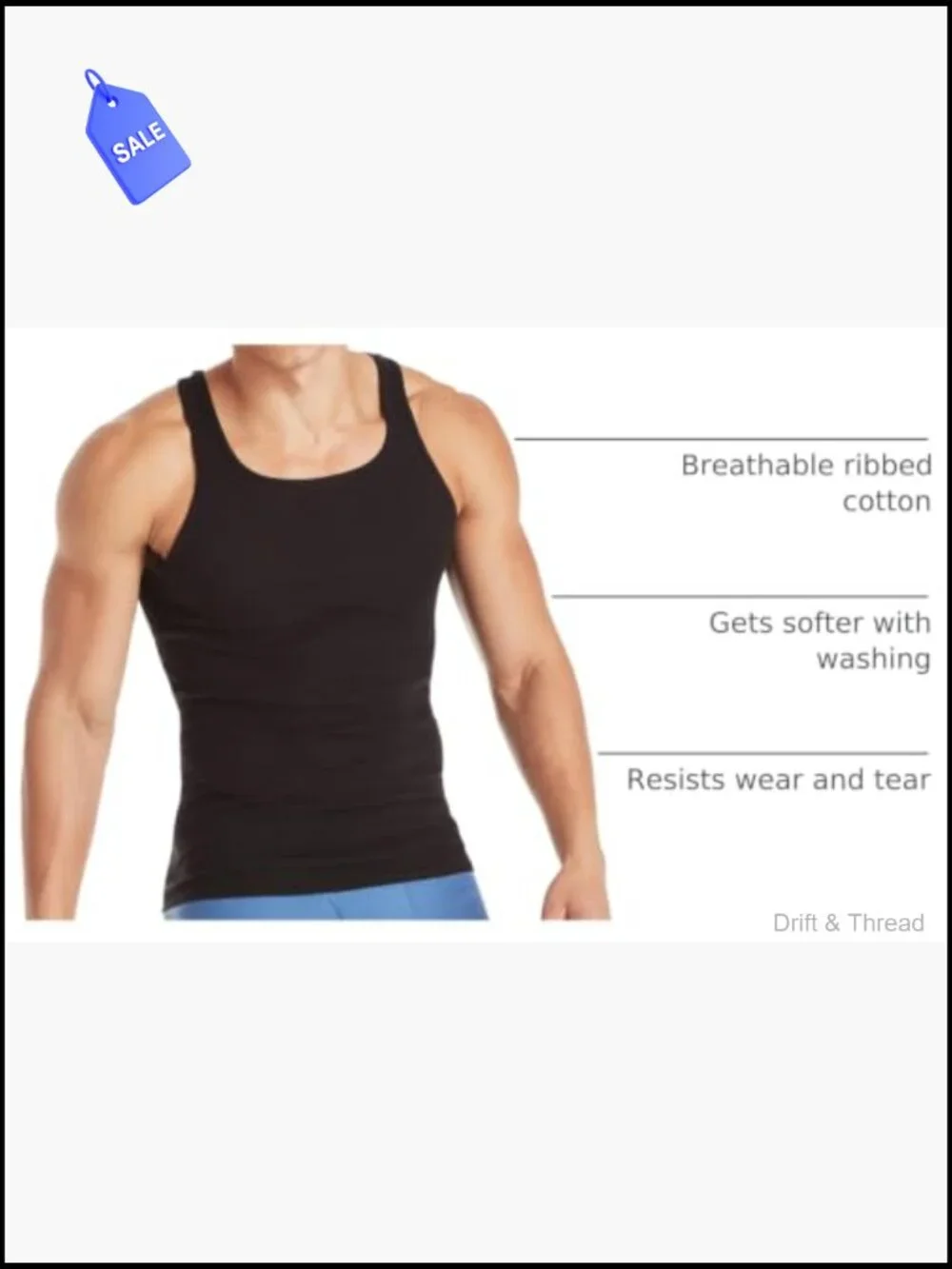 Men's Cotton Tank Undershirt 6-Pack, Breathable, Moisture-Wicking, Scoop Neck,